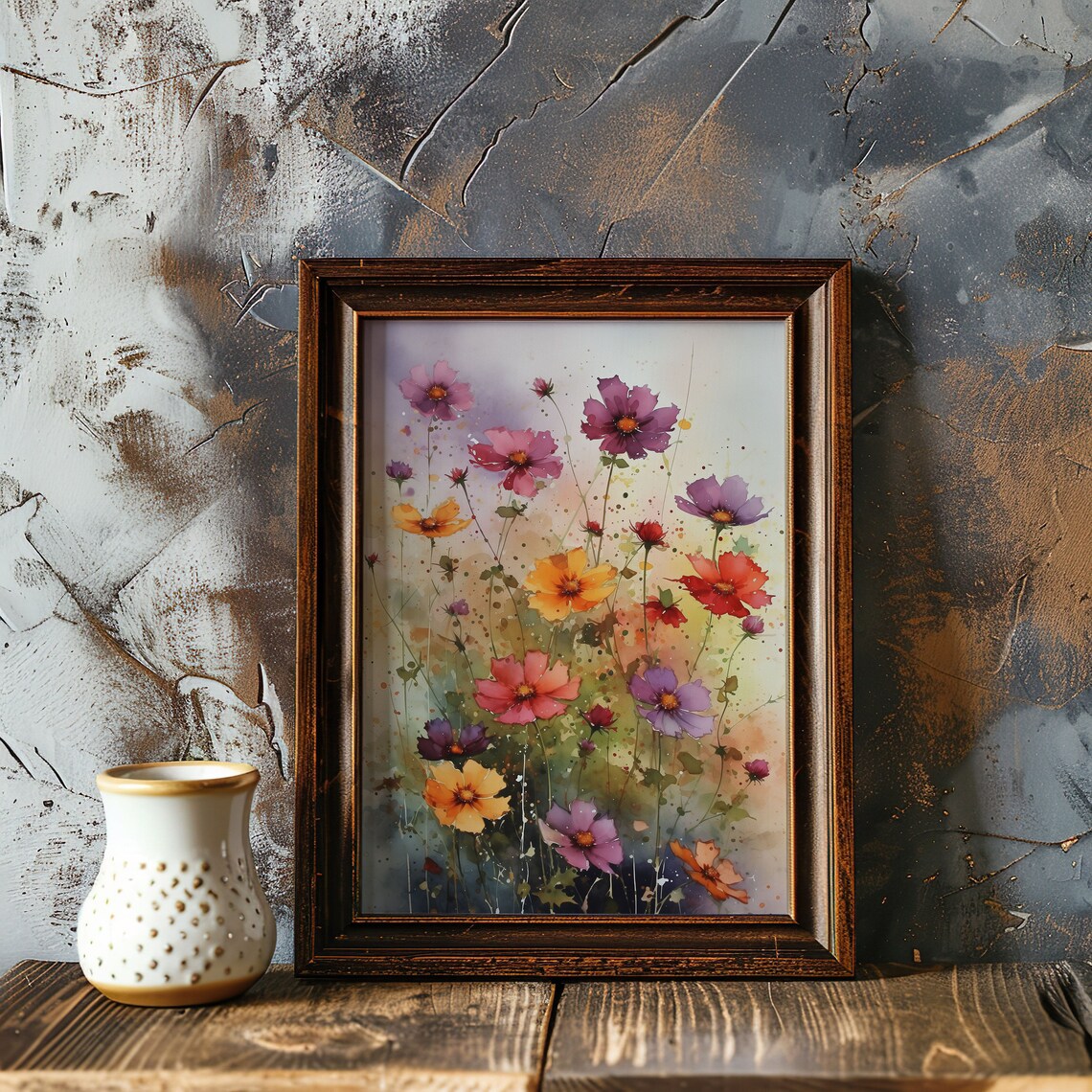 Colorful Cosmos Wildflowers Watercolor Vibrant Floral Art Poster - Image 4