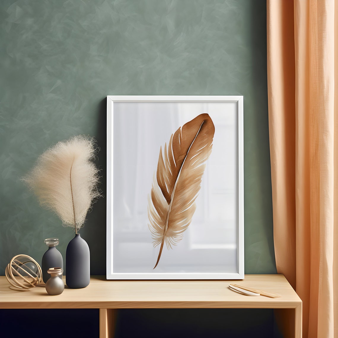 Brown Feather Watercolor Warm Neutral Modern Minimalist Wall Art - Image 5