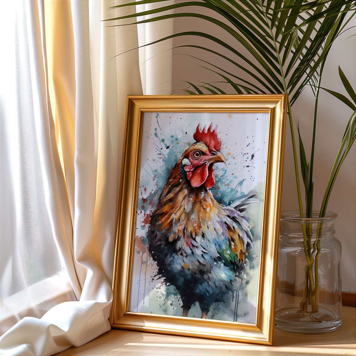 Colorful Rooster Portrait Watercolor Farm Animal Splash Poster - Image 3