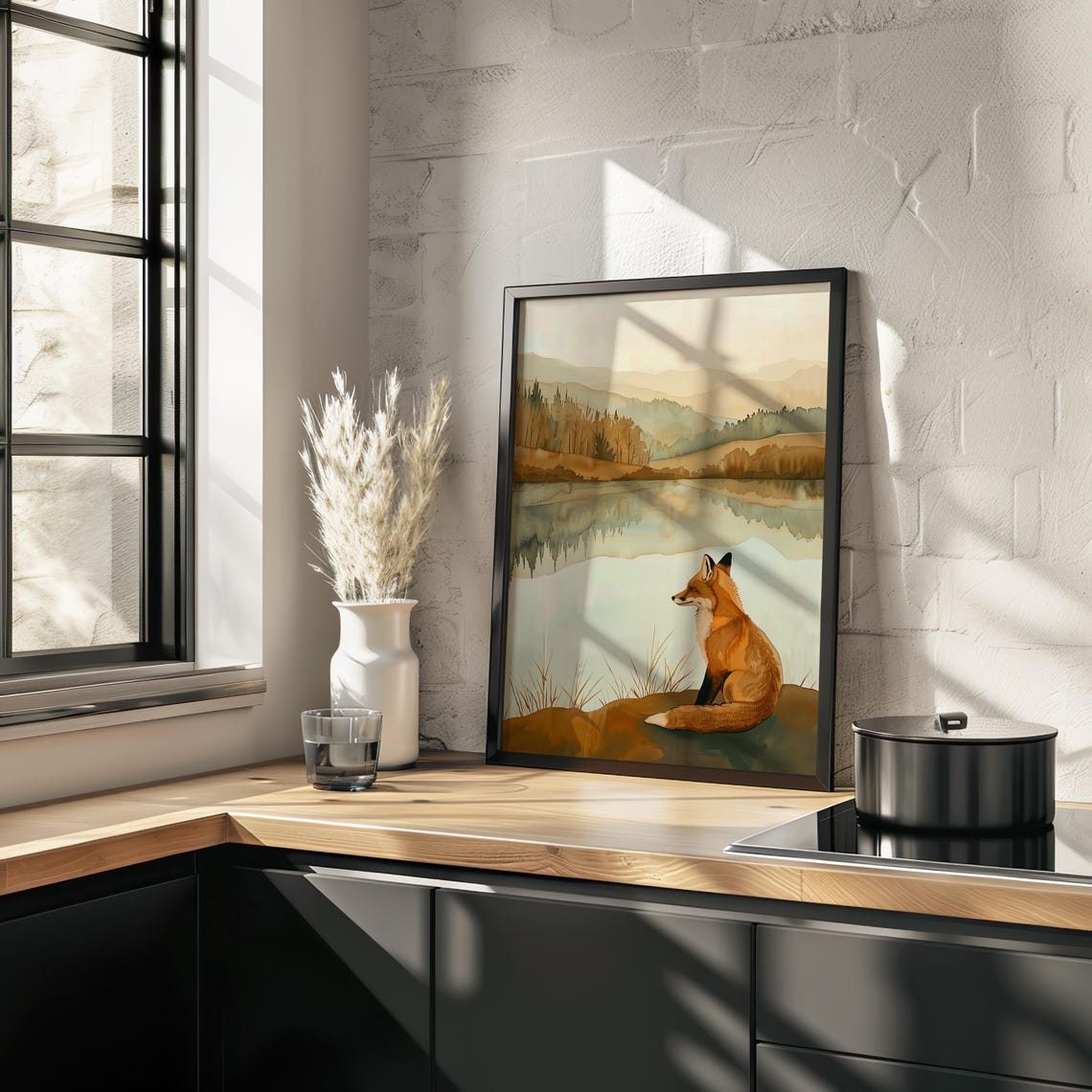 Red Fox by Mountain Lake Watercolor Painting Poster for Nature Lovers - Image 4