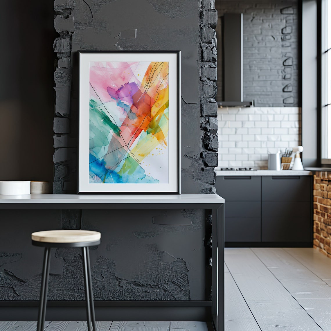 Abstract Pastel Blocks Watercolor Ink Lines Modern Art Poster - Image 3