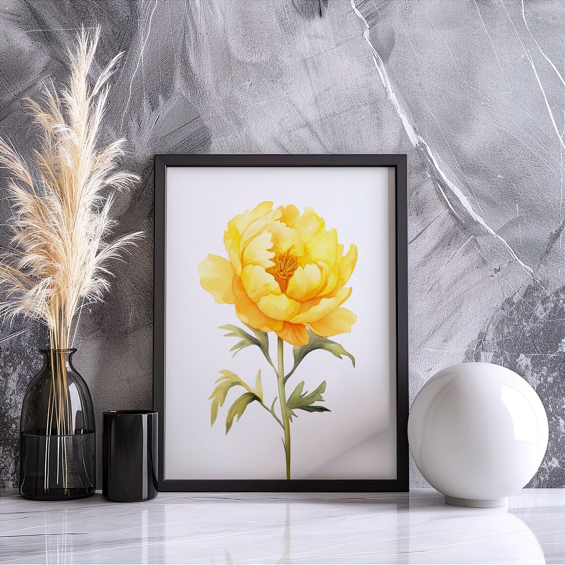Yellow Peony Watercolor Golden Flower Single Bloom Botanical Art Poster - Image 4