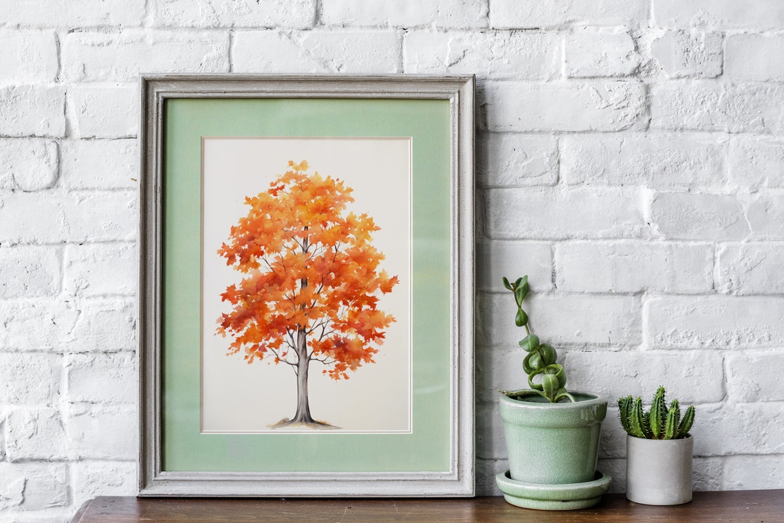 Autumn Maple Tree in Rich Fall Color Watercolor Tree Art Poster - Image 3