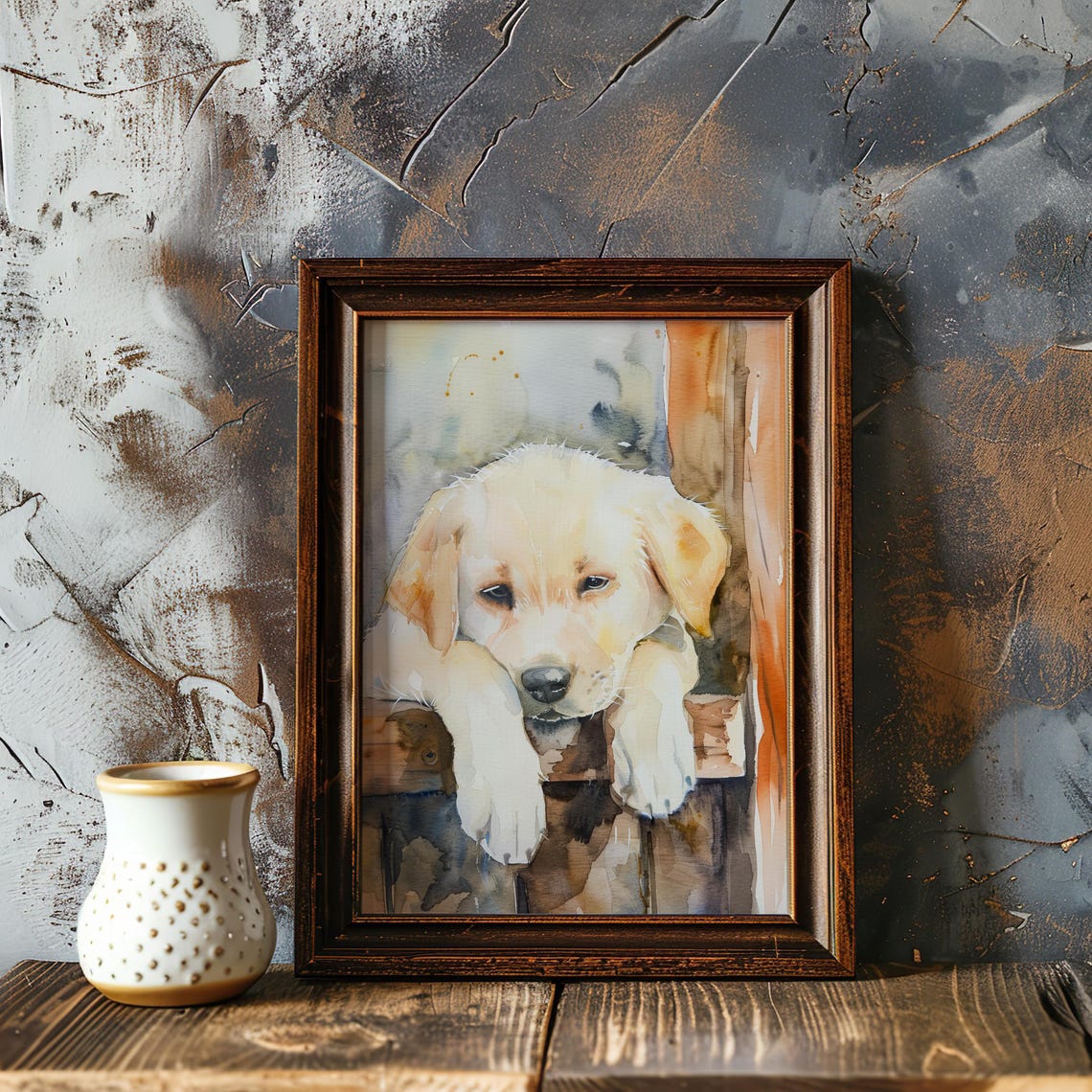 Golden Labrador Puppy Watercolor Sleepy Dog Nursery Art Poster - Image 2