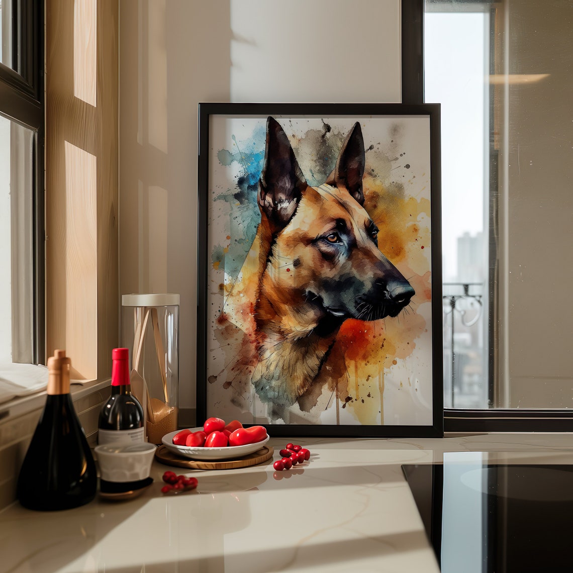 Belgian Malinois Dog Profile Watercolor Bold Pet Portrait Poster - Image 4