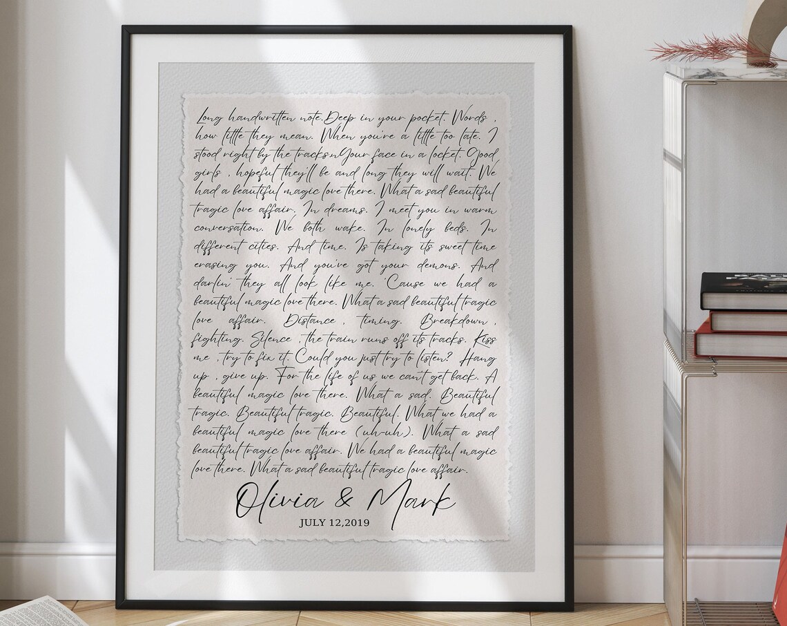 Custom Handwritten Song Lyrics Wedding Names And Date Wall Art