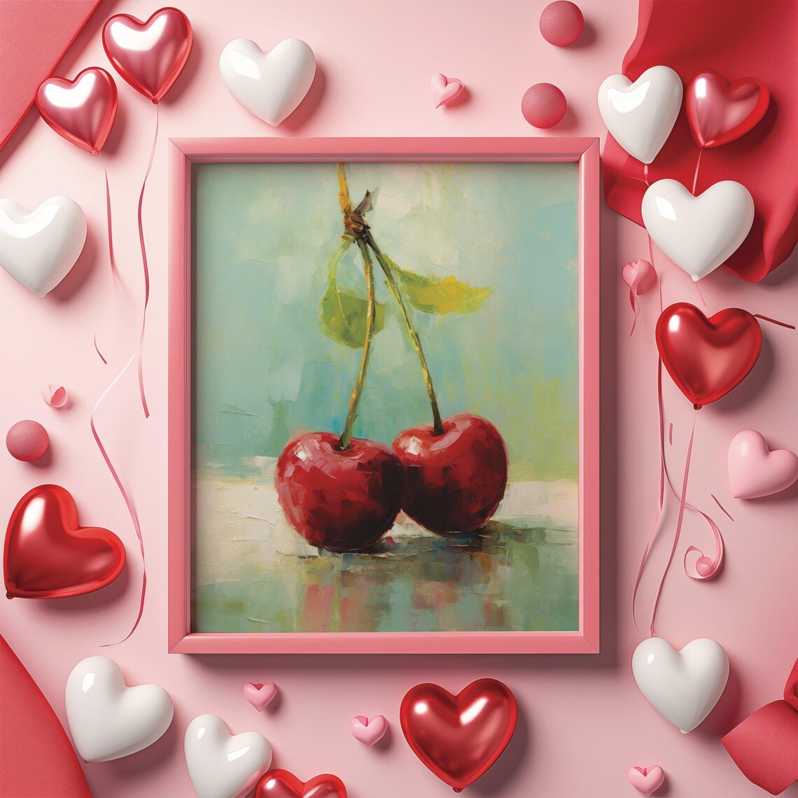 Cute Cherry Valentines Day, Romantic Decor Art Print - Image 2
