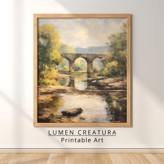Stone Bridge Art Decor Farmhouse Print Vintage Art Print French Countryside Wall Art