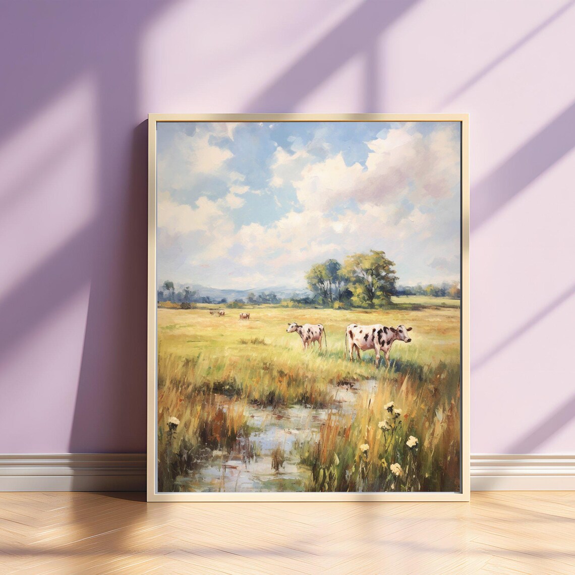 Field With Grazing, Vintage French Countryside Art Print - Image 3