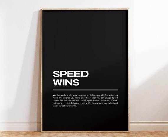 Speed Wins Black Minimalist Productivity Motivational Quote Poster