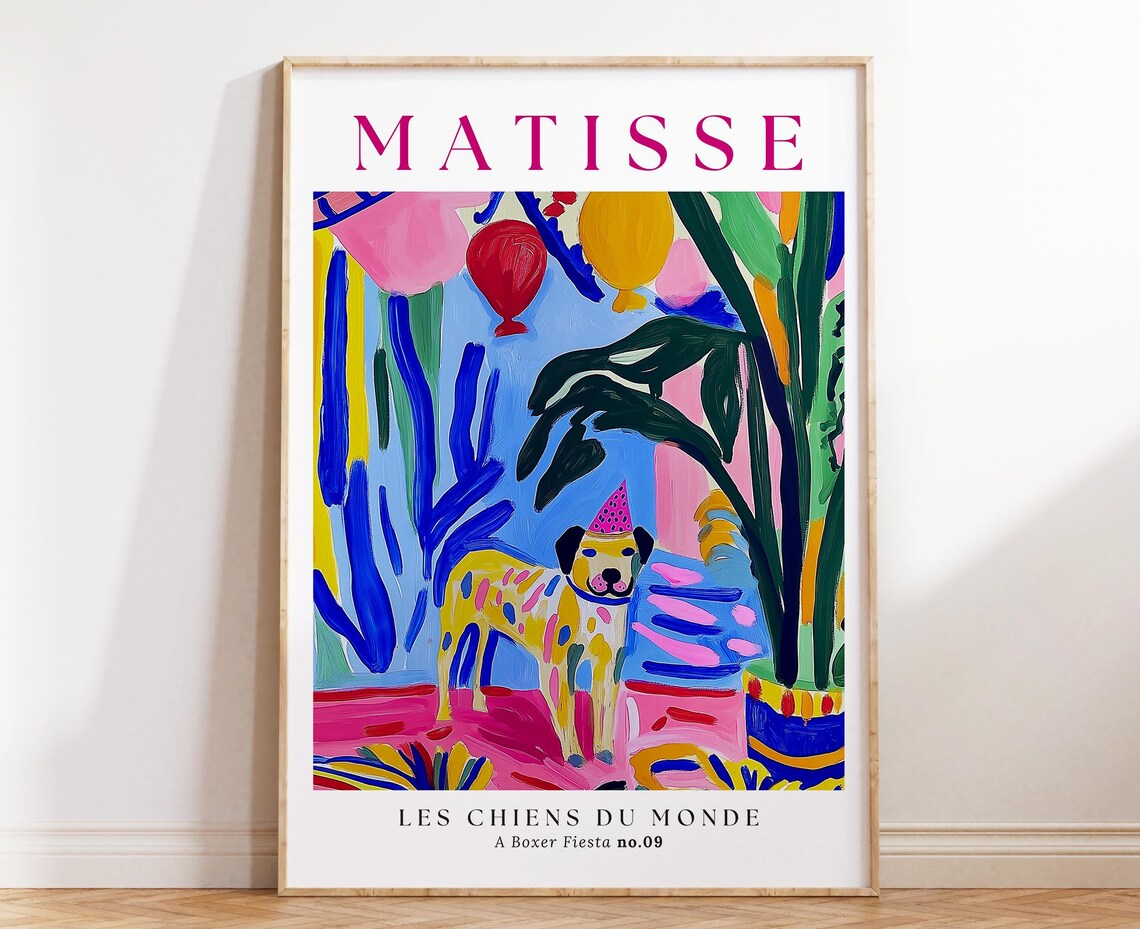 Matisse Style Boxer Dog Fiesta Colourful Dog Portrait Poster