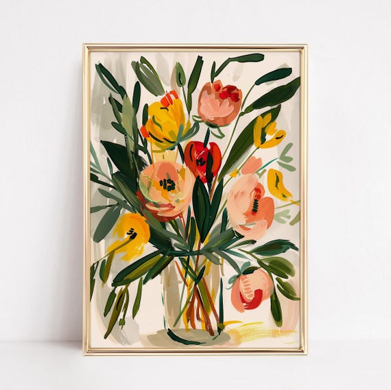 Colorful Floral Interior Art Print Matisse Inspired Room Scene Bold Painterly Wall Decor