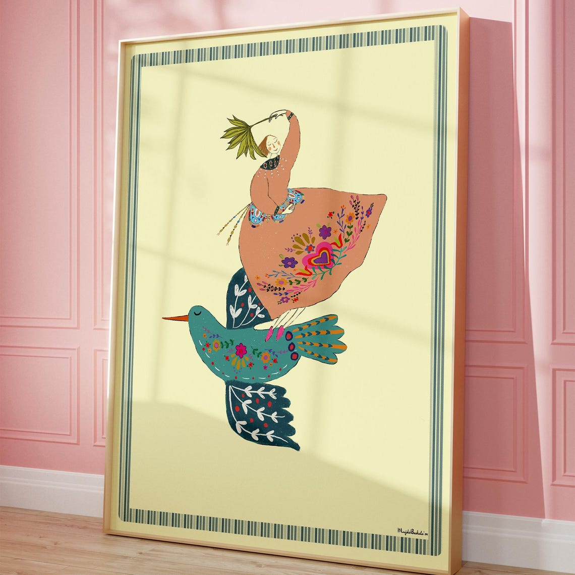 Girl Standing On Giant Flying Bird Fantasy Adventure Nursery Poster - Image 3