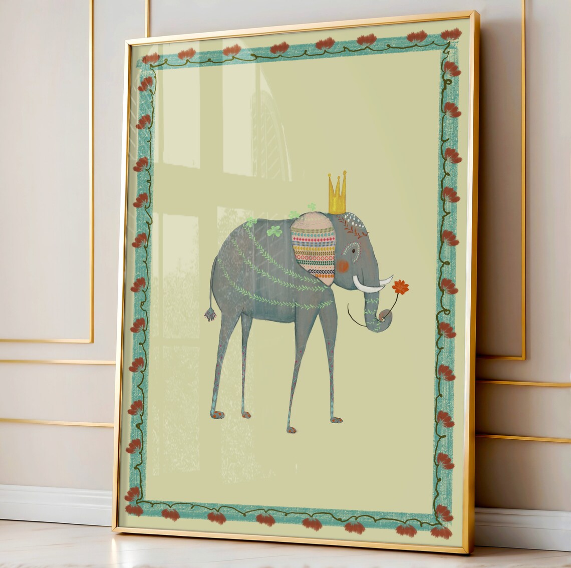 Cute Elephant With Crown, Nursery Wall Art Print