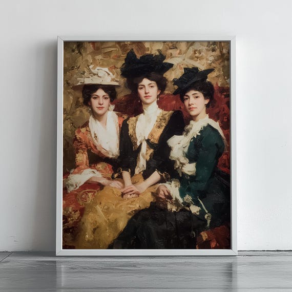 Victorian Tea Party Scene Elegant Ladies Vintage Wall Art Classic Table Gathering Antique Decor Painting Print 191