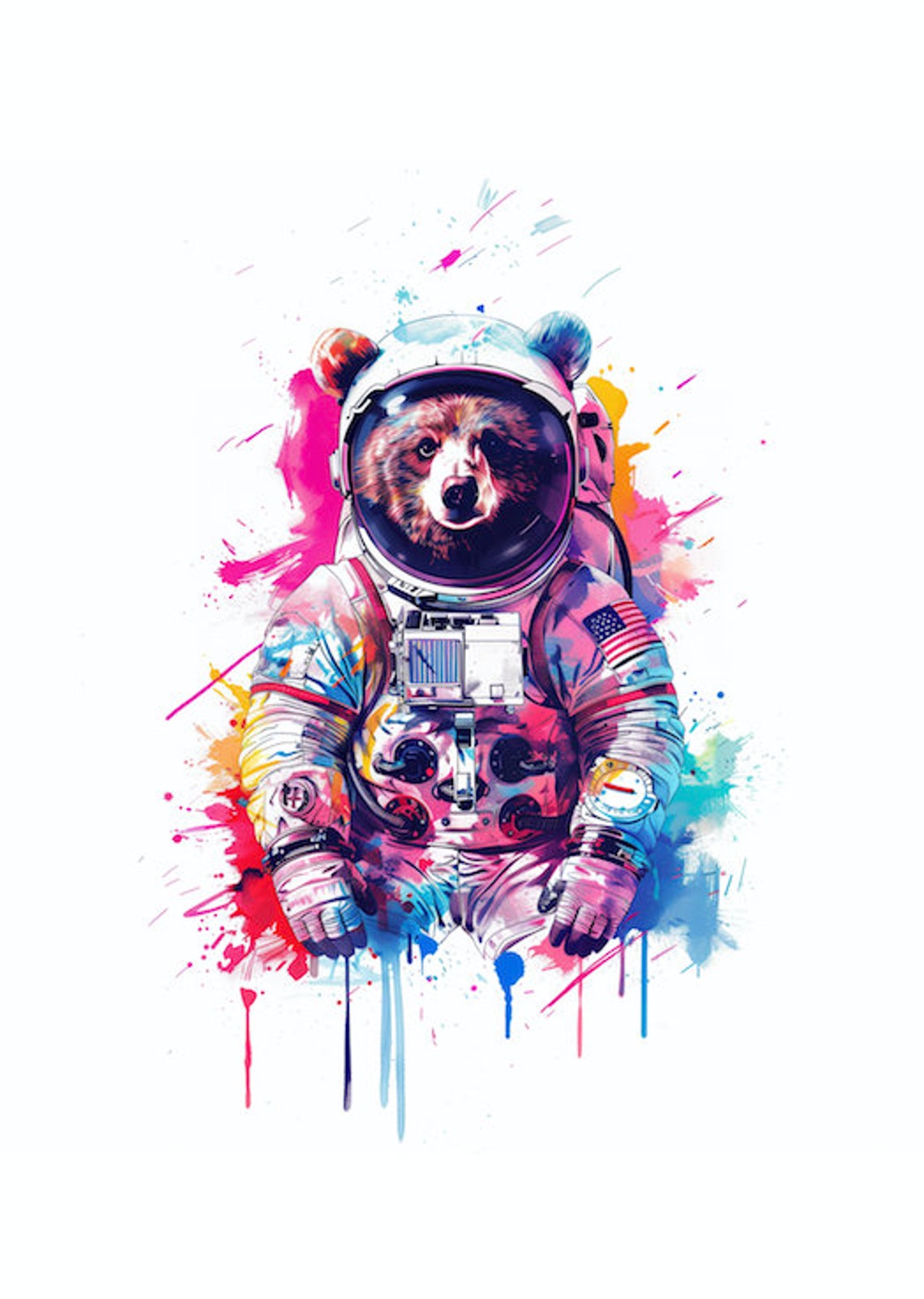 Brown Bear Astronaut Watercolor Shaggy Space Suit Animal Art Poster - Image 2