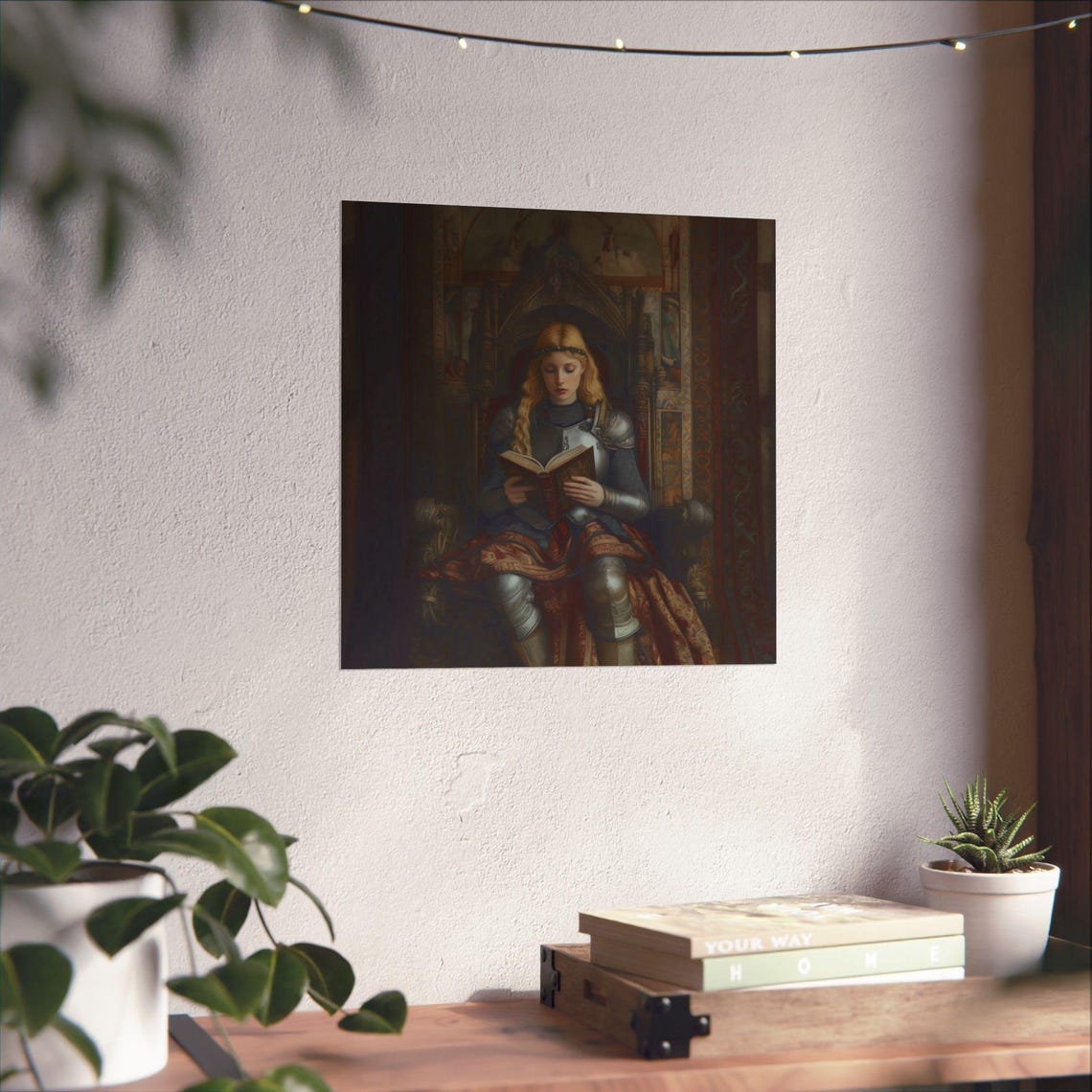 Warrior Maiden Reading On A Carved Throne Dark Fantasy Wall Art - Image 2