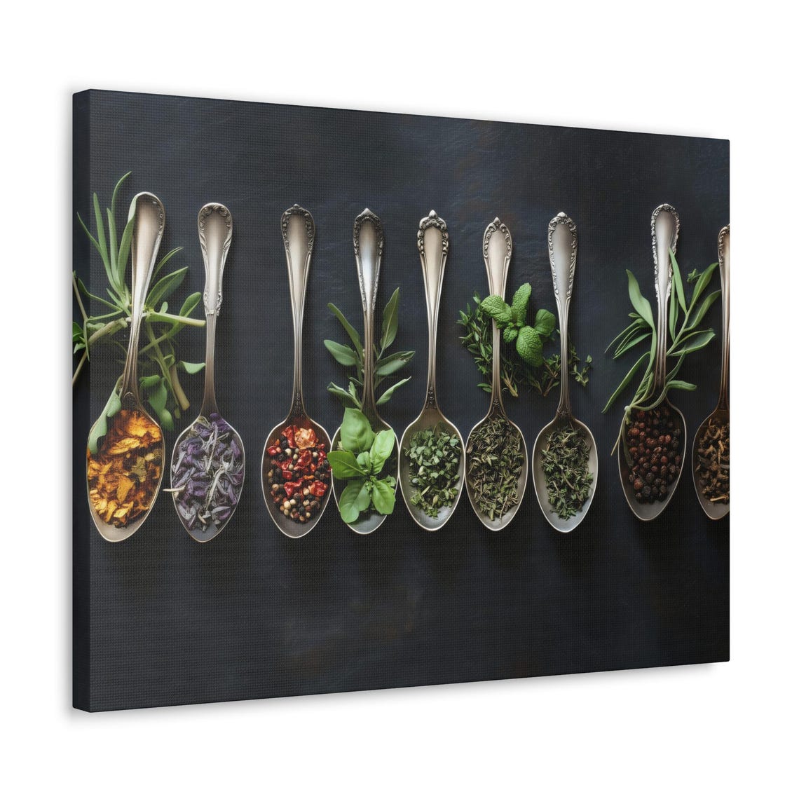 Rustic Vintage Silver Spoons of Spices and Herbs Kitchen Wall Art