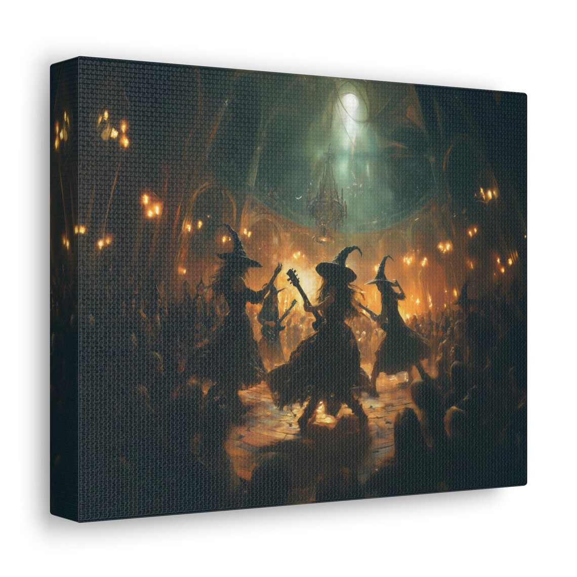 Witches Playing Guitar and Dancing in a Candlelit Tavern Fantasy Wall Art - Image 3