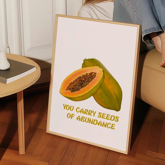 Papaya Fruit Art Print, Tropical Kitchen Decor