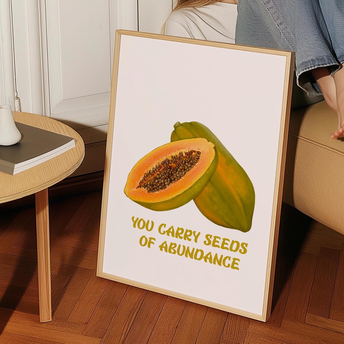 Papaya Fruit Art Print, Tropical Kitchen Decor