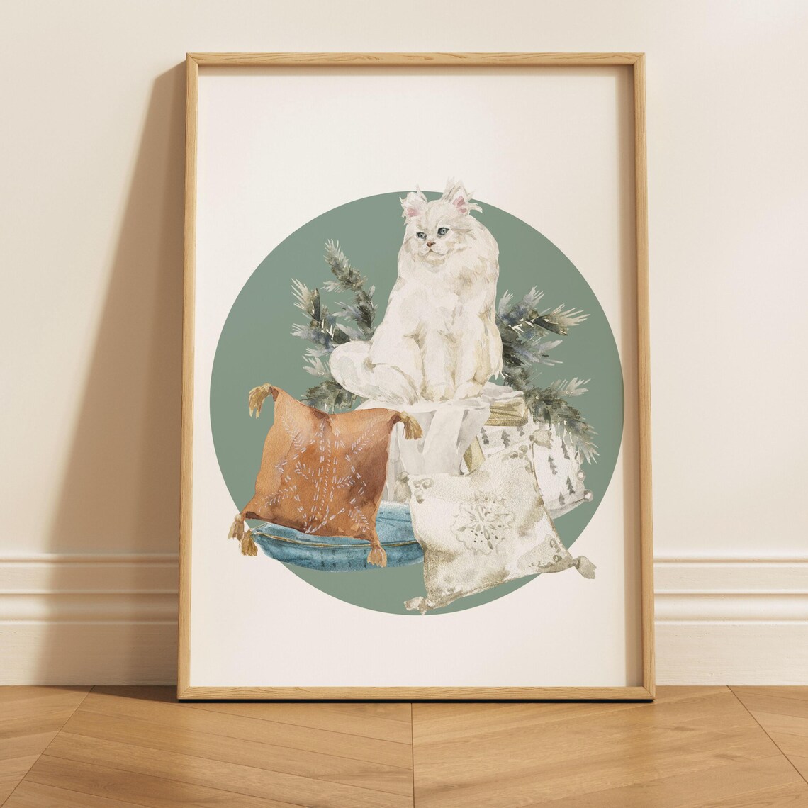 White Cat Watercolor Art, Cozy Relaxing Home Poster