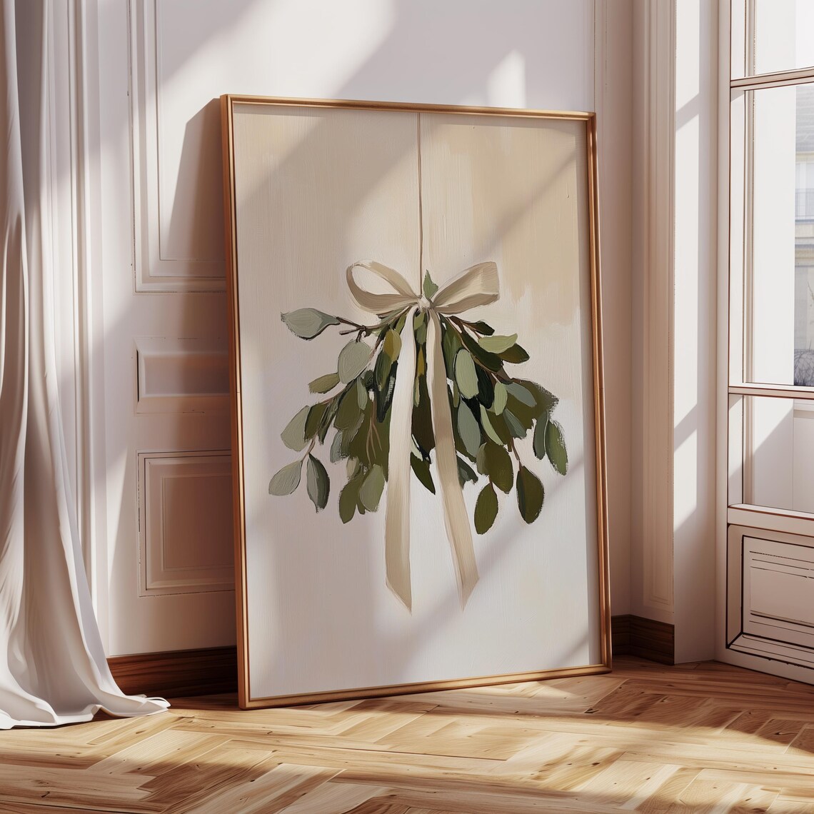 Watercolor Mistletoe Minimalist Christmas Art Print