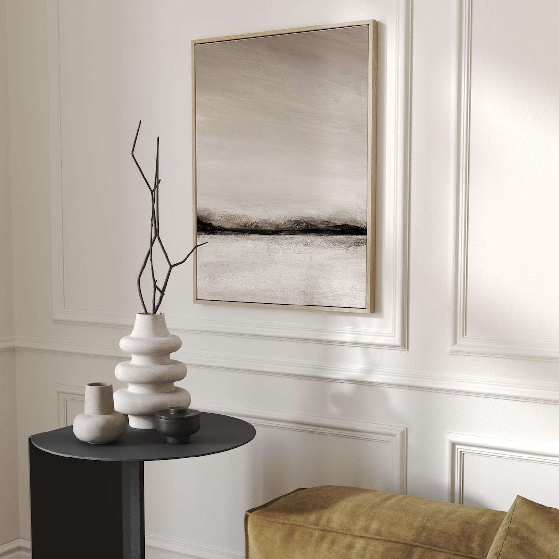 Neutral Beige Abstract Landscape Misty Horizon Japandi Art Poster - Image 4