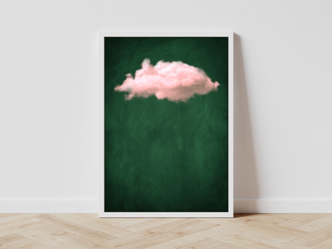 Emerald Green Pink Cloud Abstract Art Print - Image 2