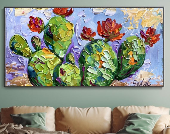 Cactus Oil Painting, Abstract Botanical Art Print