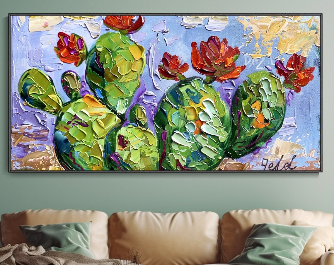 Cactus Oil Painting, Abstract Botanical Art Print