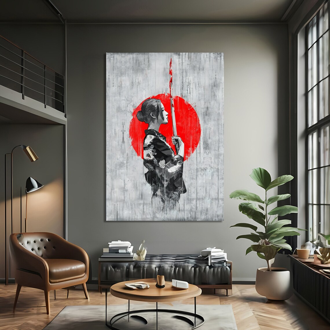 Elegant Samurai Woman, Minimalist Japanese Wall Art - Image 3