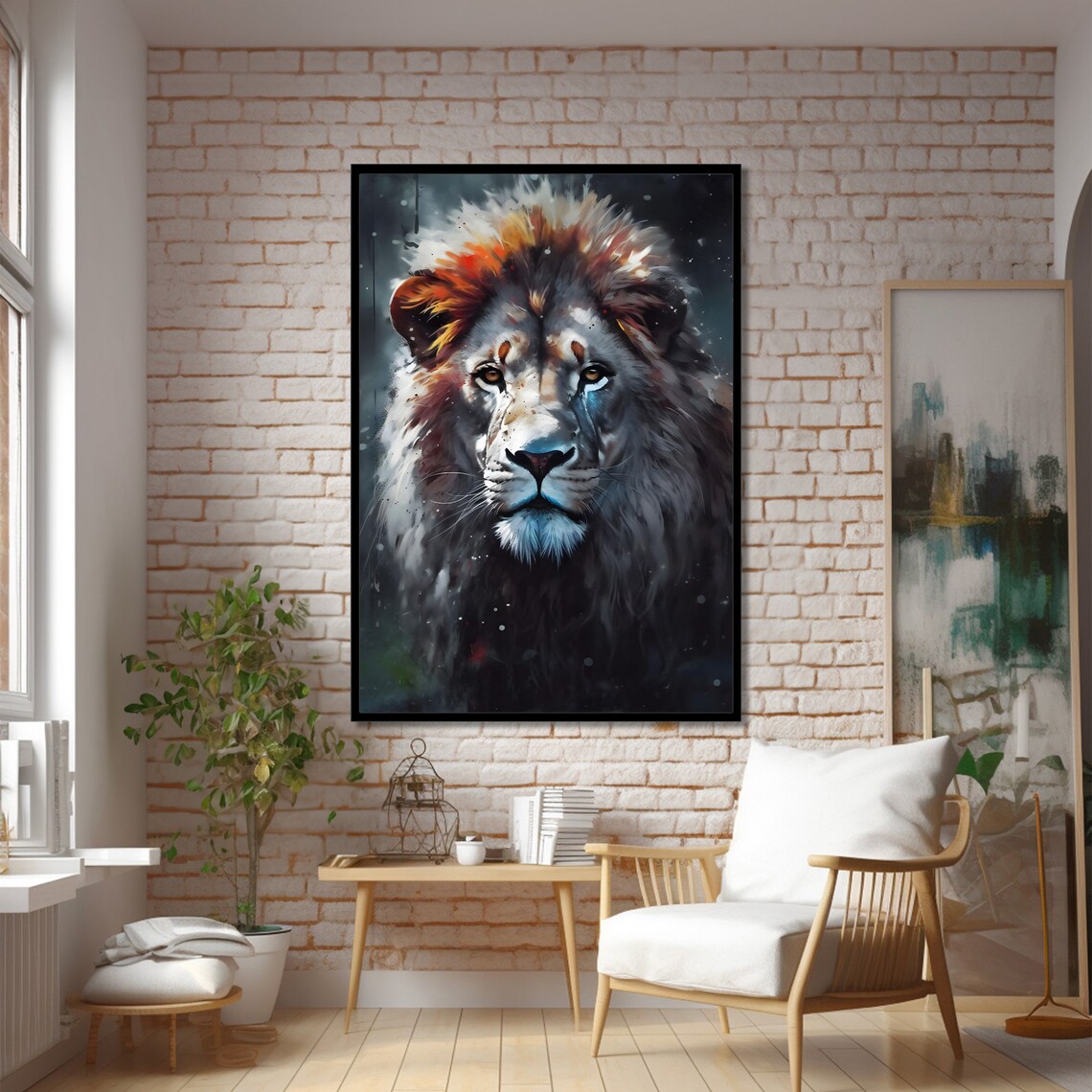 Majestic Lion, Modern Painting Animal Art Print - Image 2