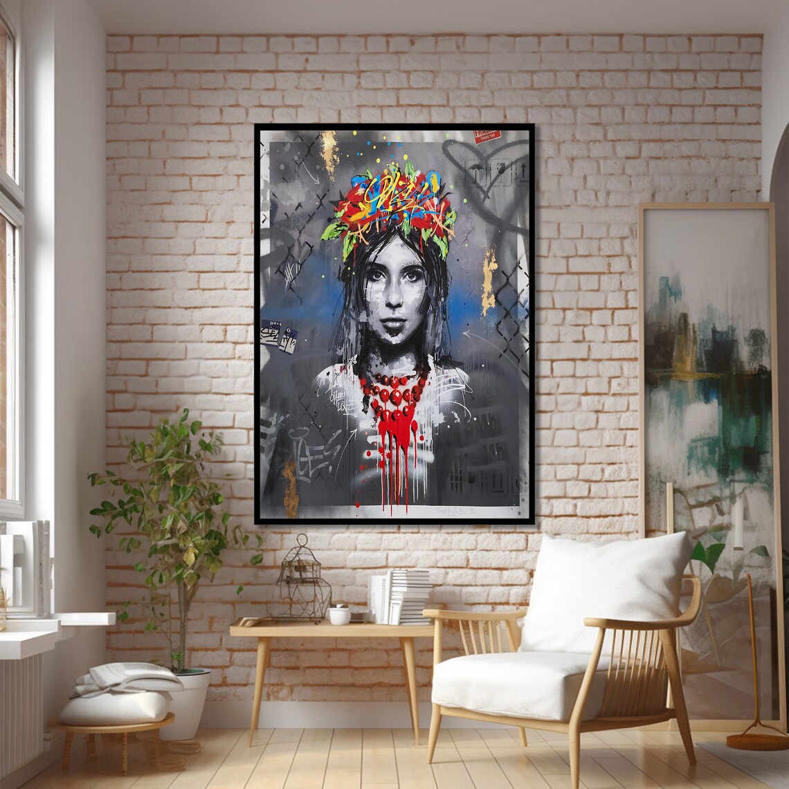 Portrait Graffiti With Floral Crown, Pop Art - Image 2