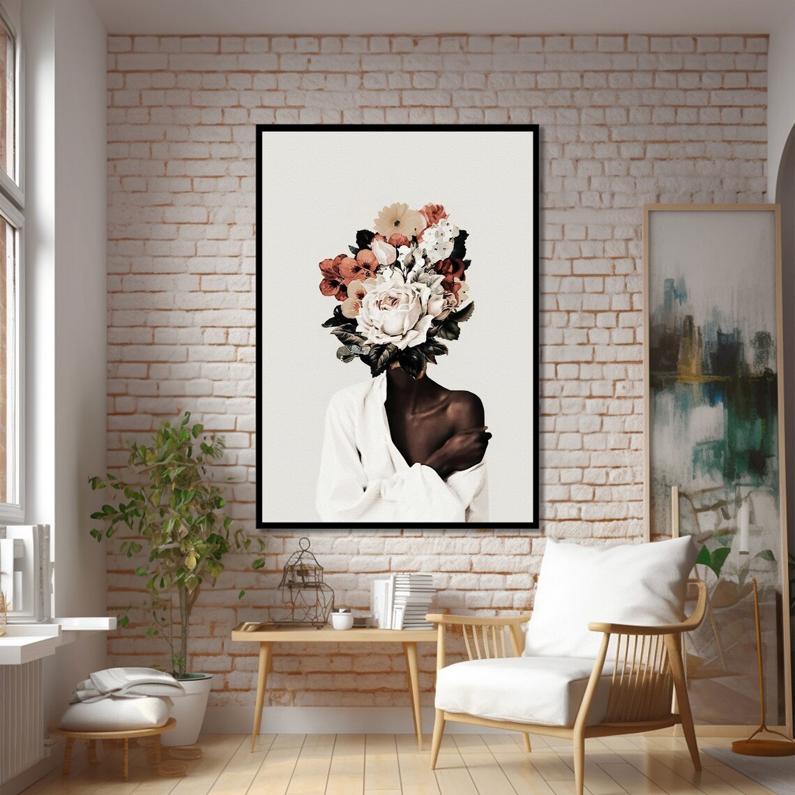 Elegant African Woman Portrait, Floral Headpiece Art - Image 2