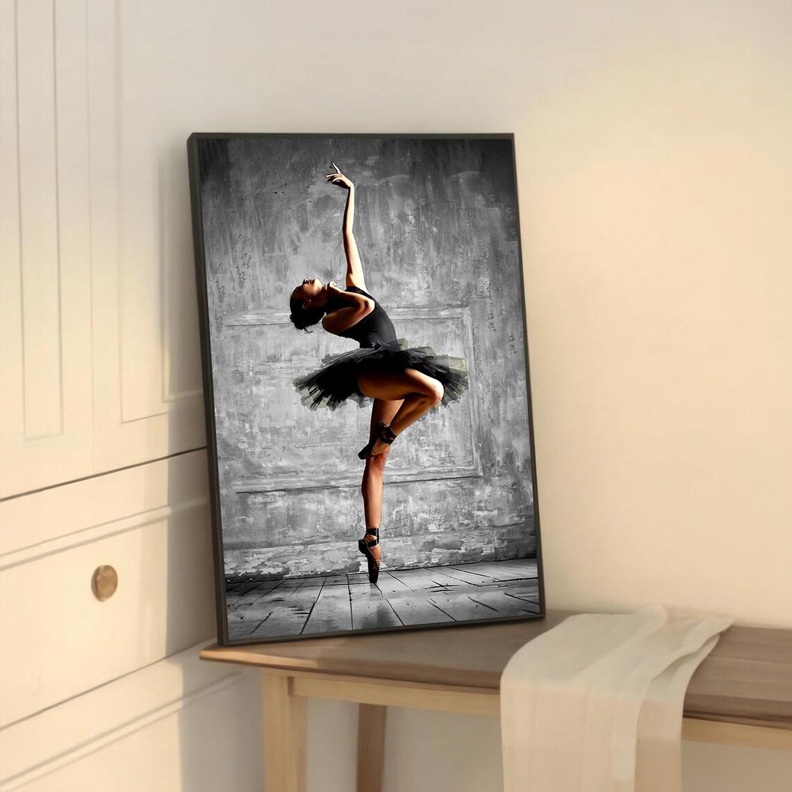 Elegant Ballerina in Black Tutu En Pointe Dramatic Dance Art Poster - Image 5