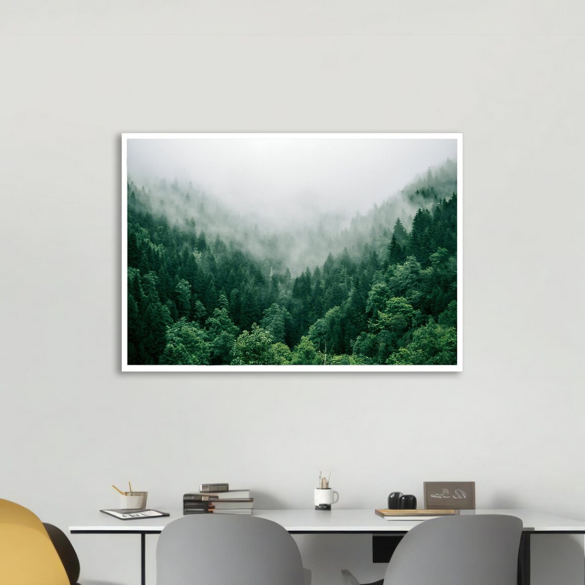 Serene Misty Forest Art Print, Modern Landscape - Image 4