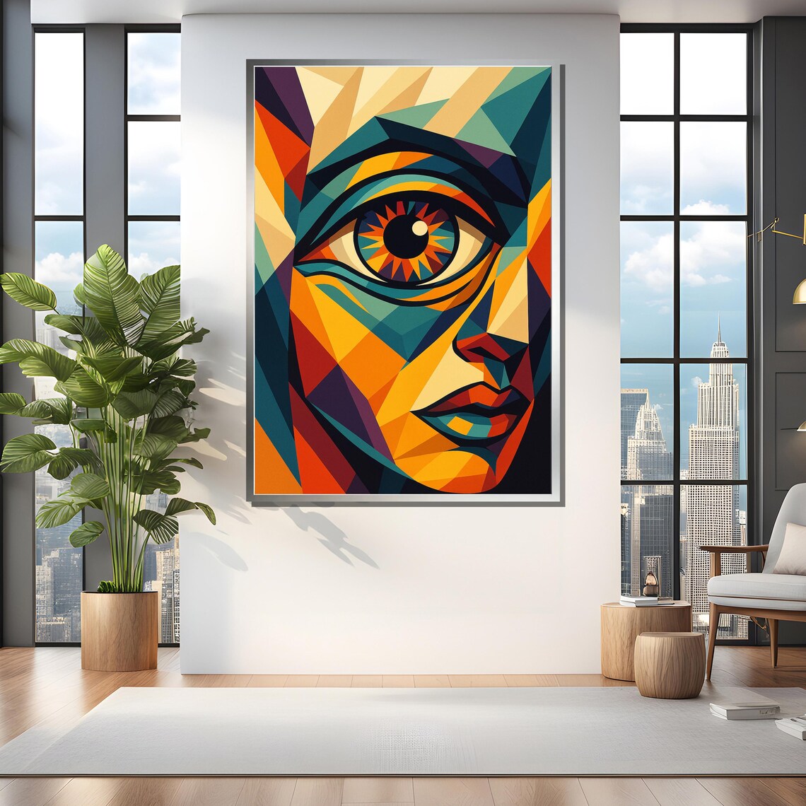 Geometric Abstract Face With Big Eye, Art Print - Image 4