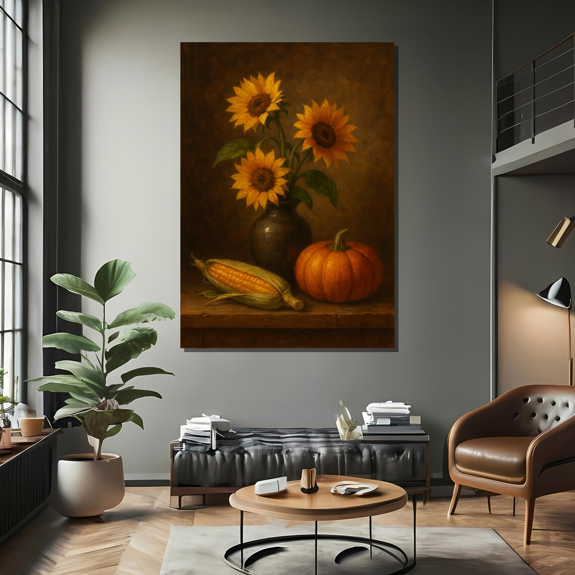 Rustic Sunflower and Harvest Still Life, Art Print - Image 2