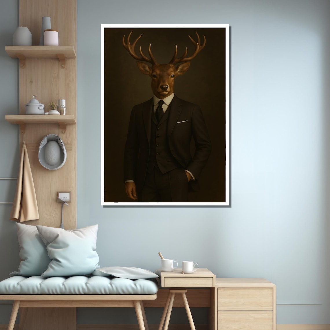 Elegant Deer Gentleman Portrait Art Print - Image 3