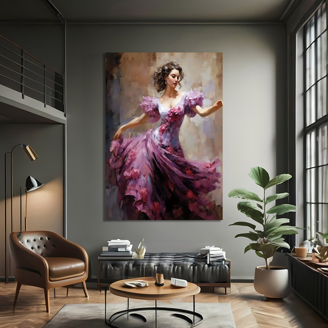 Elegant Woman In Flowing Pink Dress, Dancer Art Print - Image 3