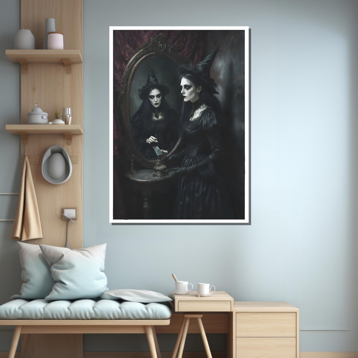 Dark Gothic Witch At Mirror Art Print - Image 3