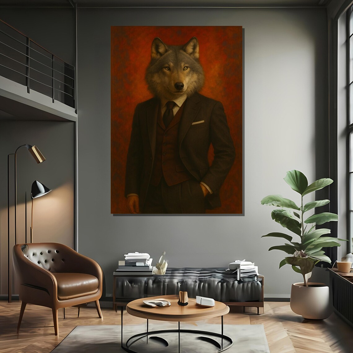 Alpha Wolf In Executive Suit, Office Statement Art Print - Image 2