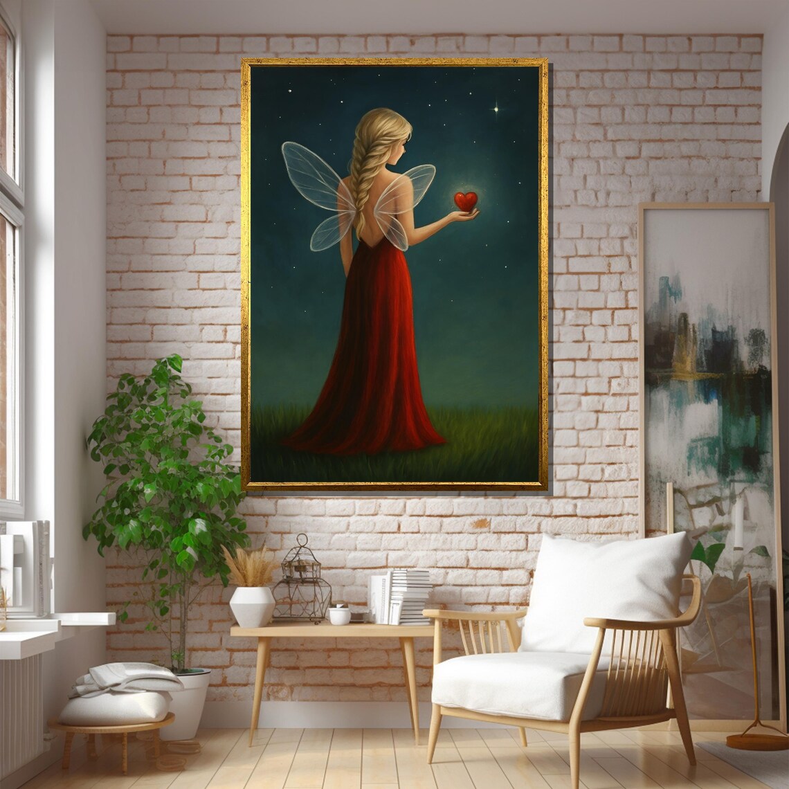 Fairy Girl Holding A Heart Under Stars, Whimsical Bedroom Decor - Image 5