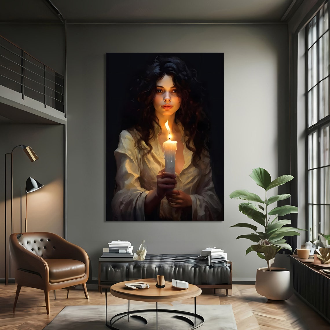 Mysterious Woman Holding Candle, Gothic Art Print - Image 3