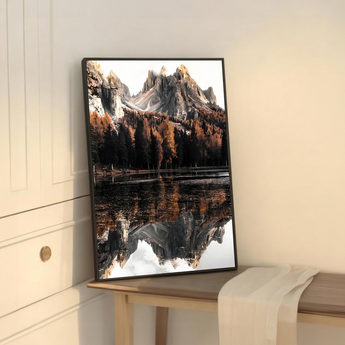 Serene Mountain Reflection, Autumn Forest Lake Art - Image 5