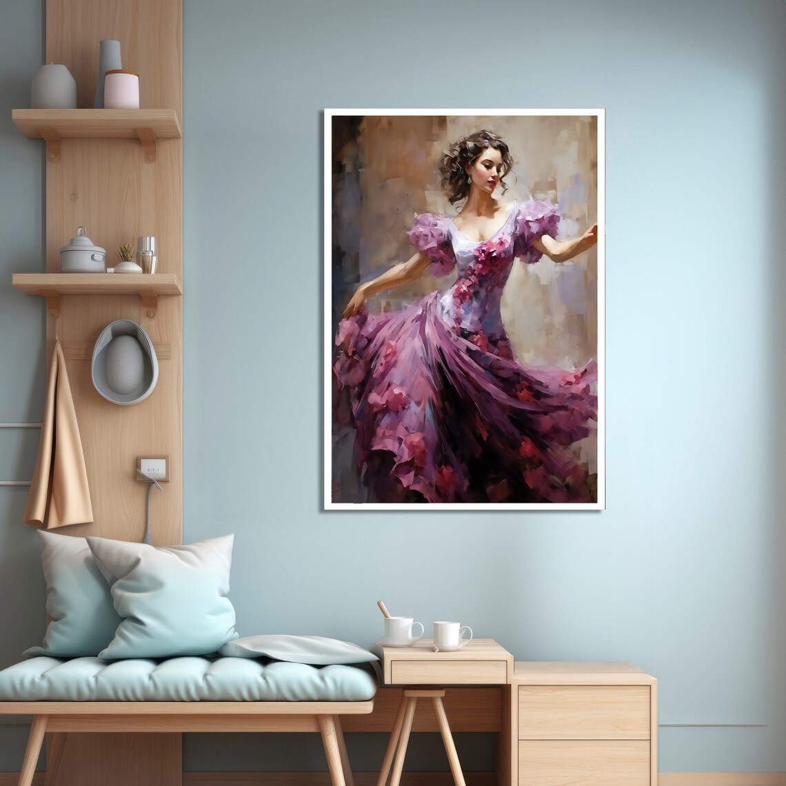 Elegant Woman In Flowing Pink Dress, Dancer Art Print - Image 4