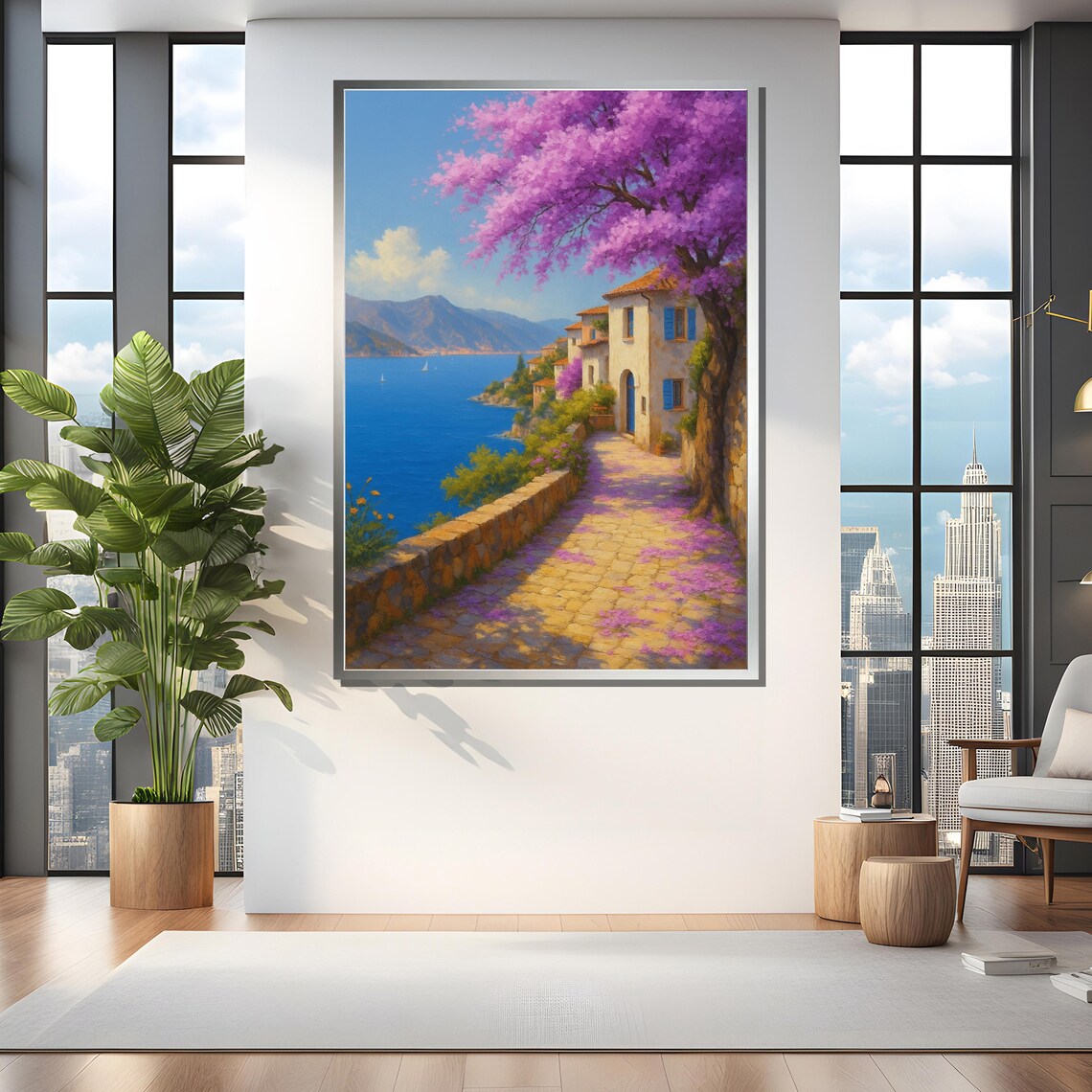 Mediterranean Seaside Village, Coastal Landscape Art Print - Image 4