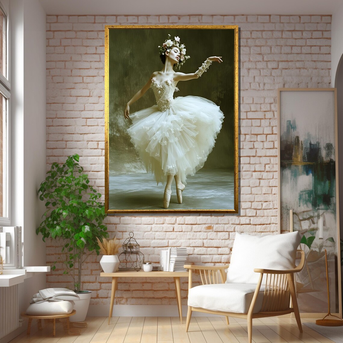 Ballerina in White Tulle Dress with Floral Crown Dance Art Poster - Image 5