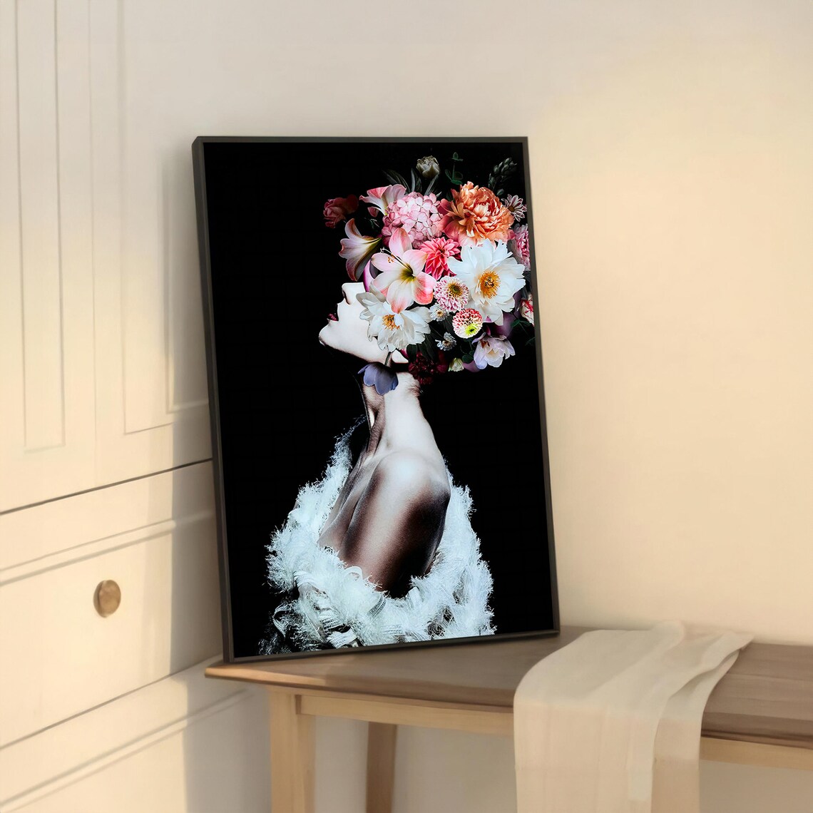 Ethereal Floral Portrait, Elegant Modern Painting - Image 5